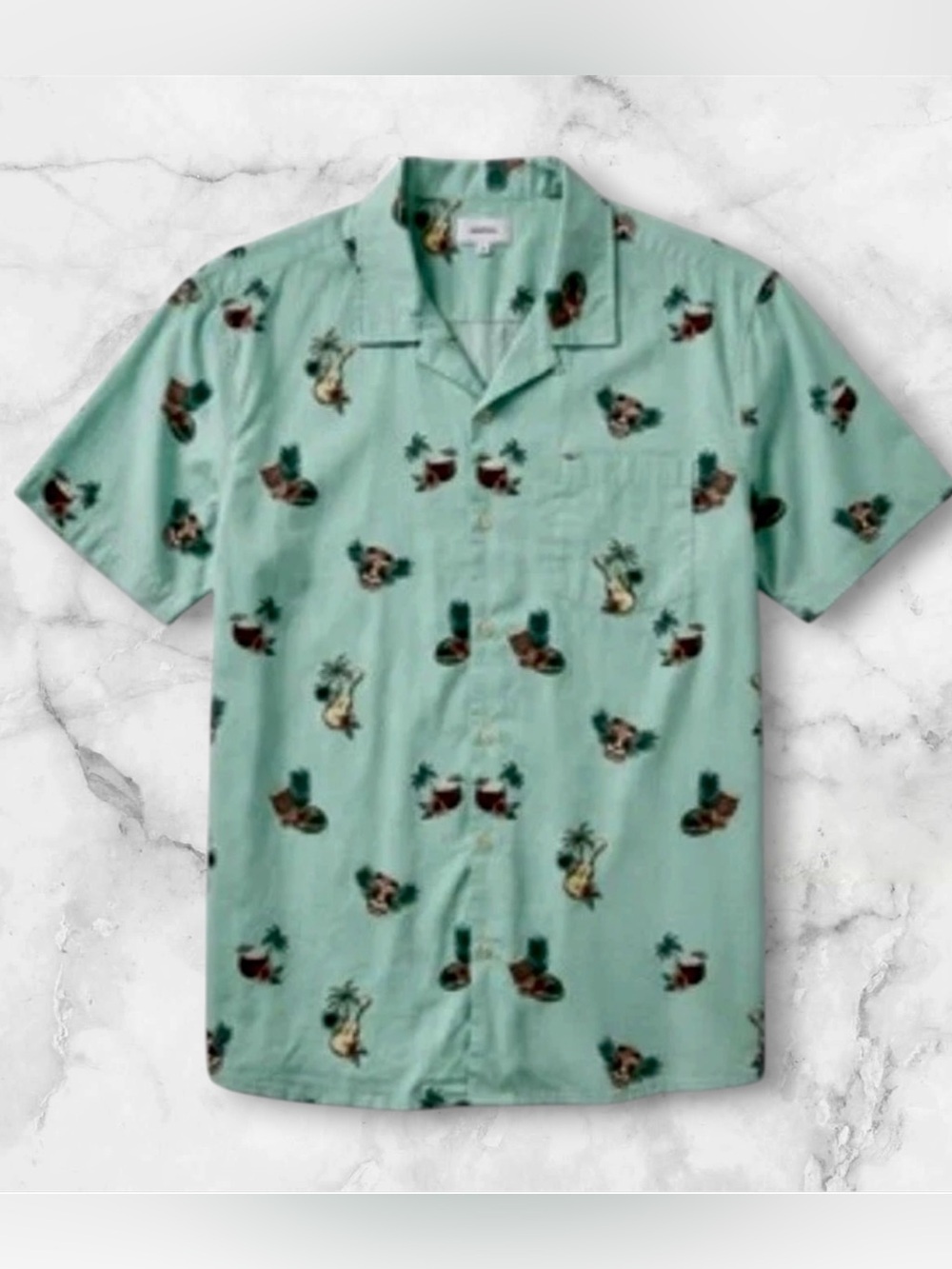 Hawaiian Camp Shirt~ Tiki mask, coconut, pineapple print- Sonoma